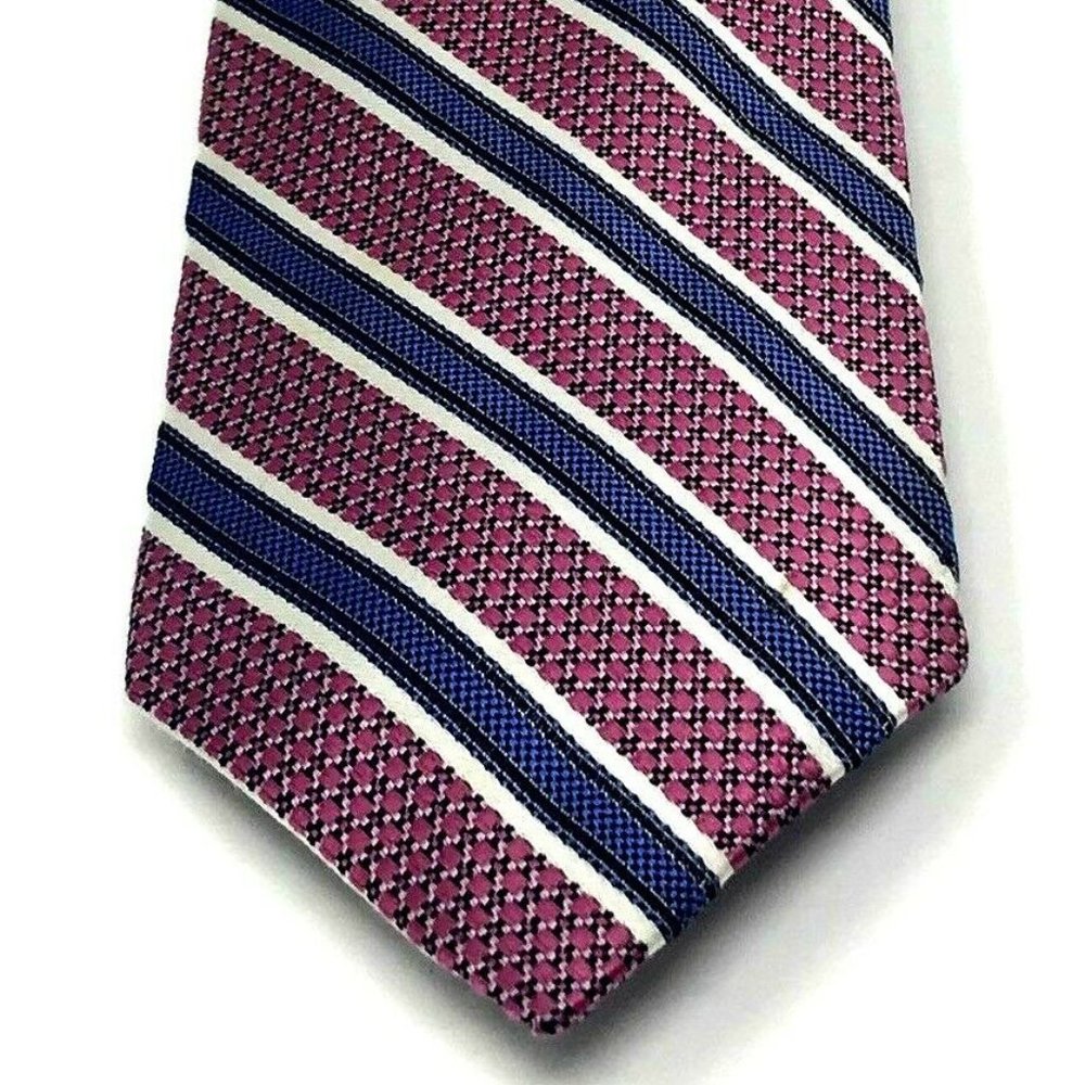PRIVATE STOCK Mens Necktie TIE Pink Blue Diagonal